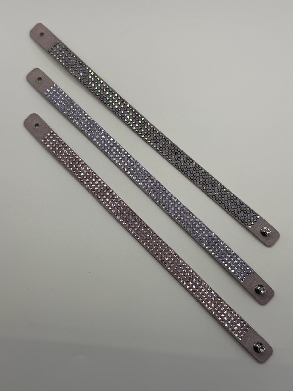 Lilac Vegan Suede Tri-Wrap Bracelet with Multicolor Crystals - Picture 2 of 3